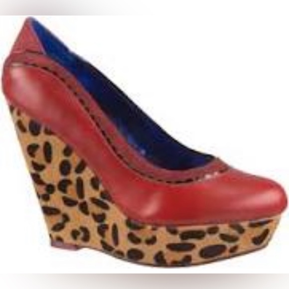 Poetic License Women’s Body Love Red Leopard Platform Wedge Heel Size 7 - Picture 1 of 10